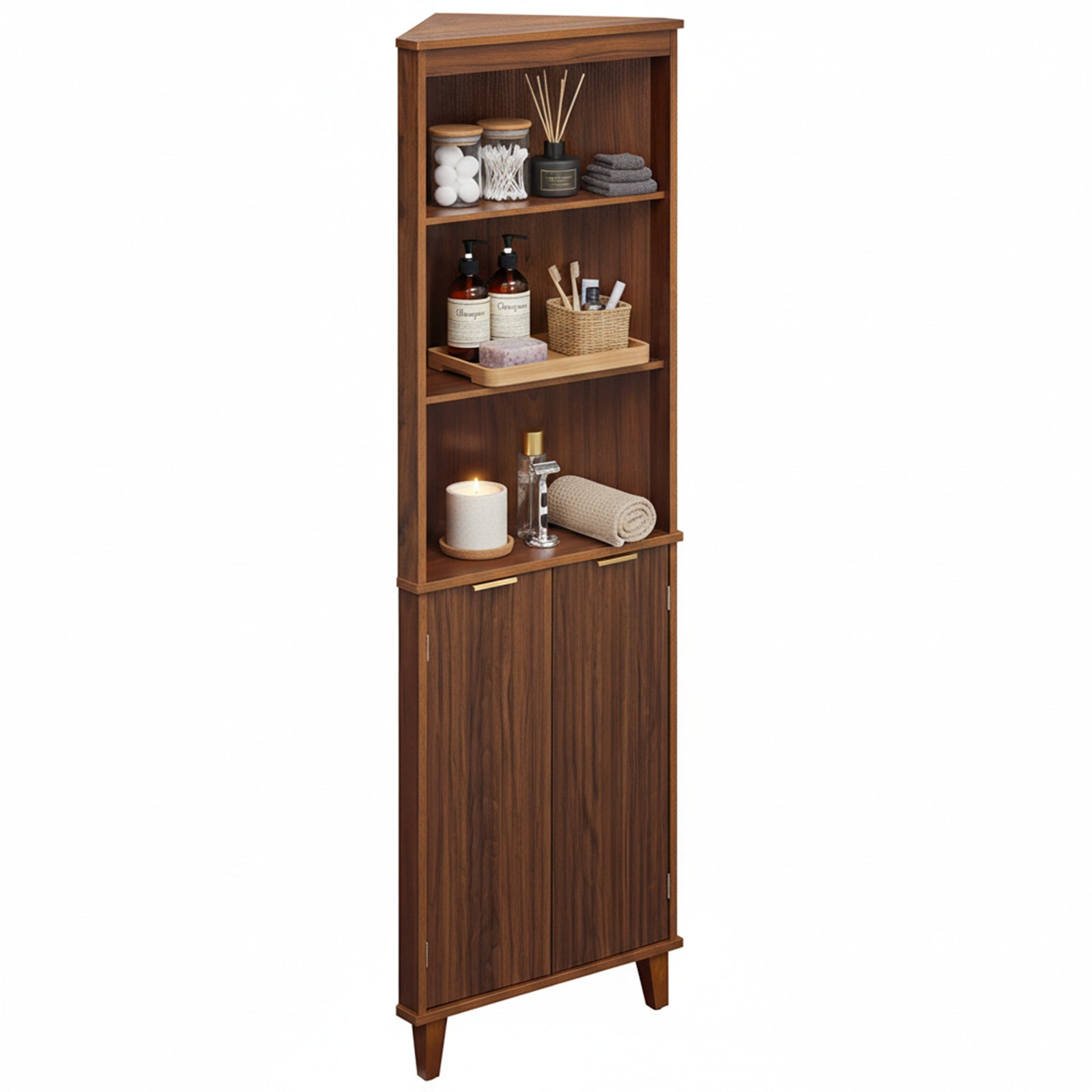68 Inch Corner Cabinet, Fluted Doors, Walnut Floor Cabinets at Gallery Canada