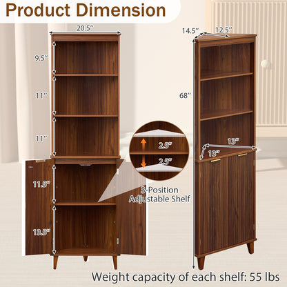 68 Inch Corner Cabinet, Fluted Doors, Walnut Floor Cabinets at Gallery Canada
