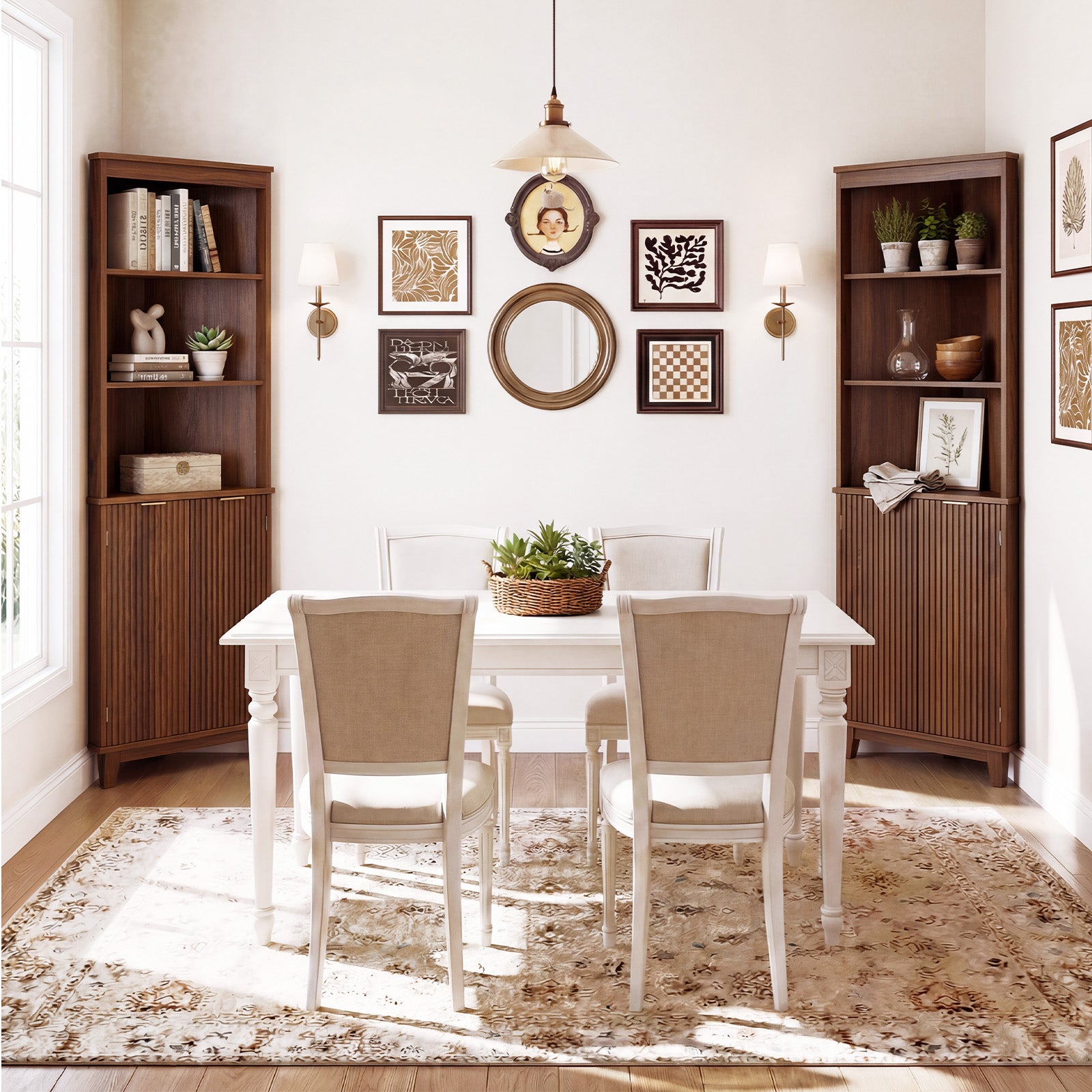 68 Inch Corner Cabinet, Fluted Doors, Walnut Floor Cabinets at Gallery Canada