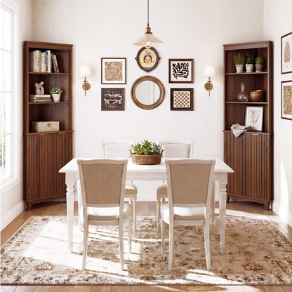 68 Inch Corner Cabinet, Fluted Doors, Walnut Floor Cabinets at Gallery Canada