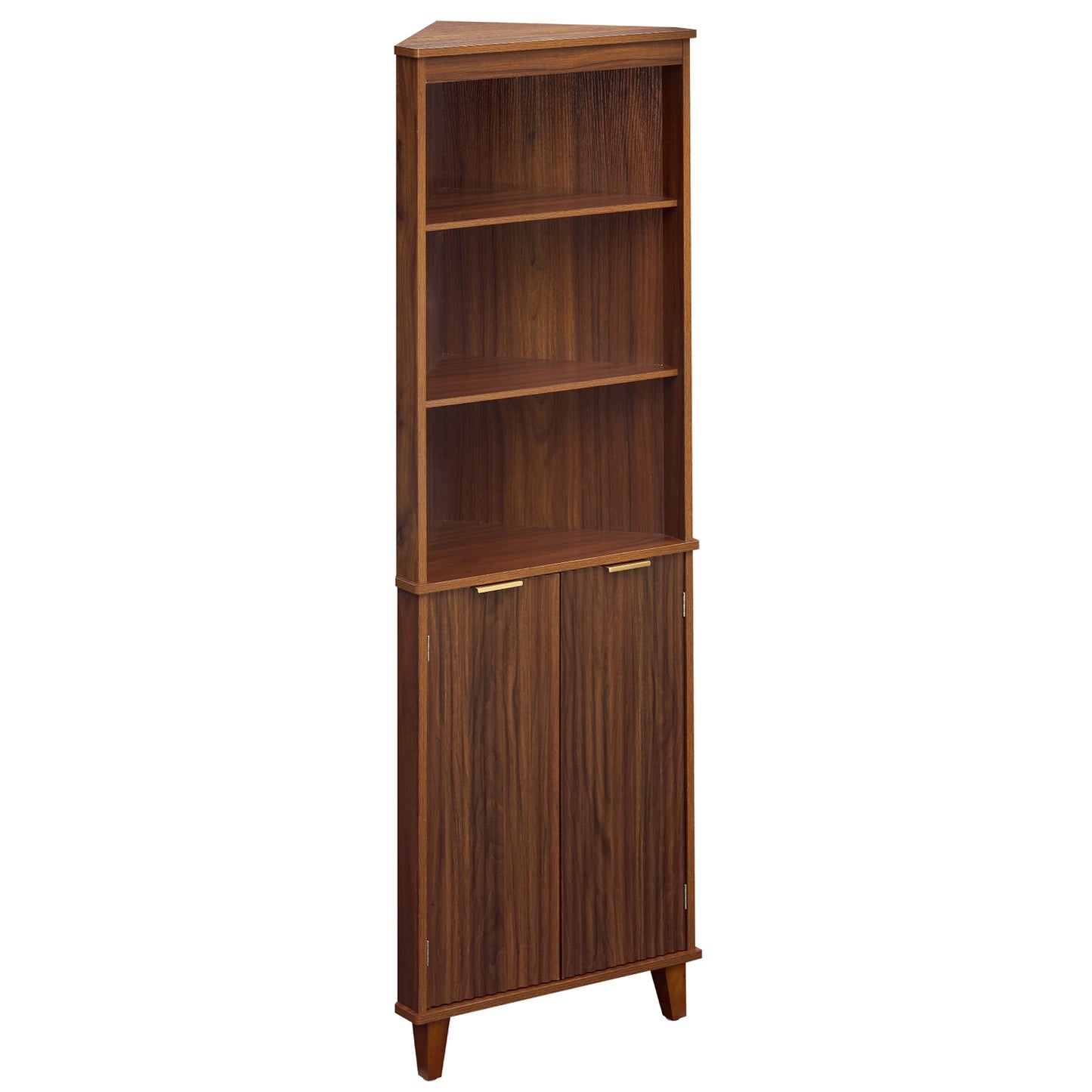 68 Inch Corner Cabinet, Fluted Doors, Walnut Floor Cabinets at Gallery Canada