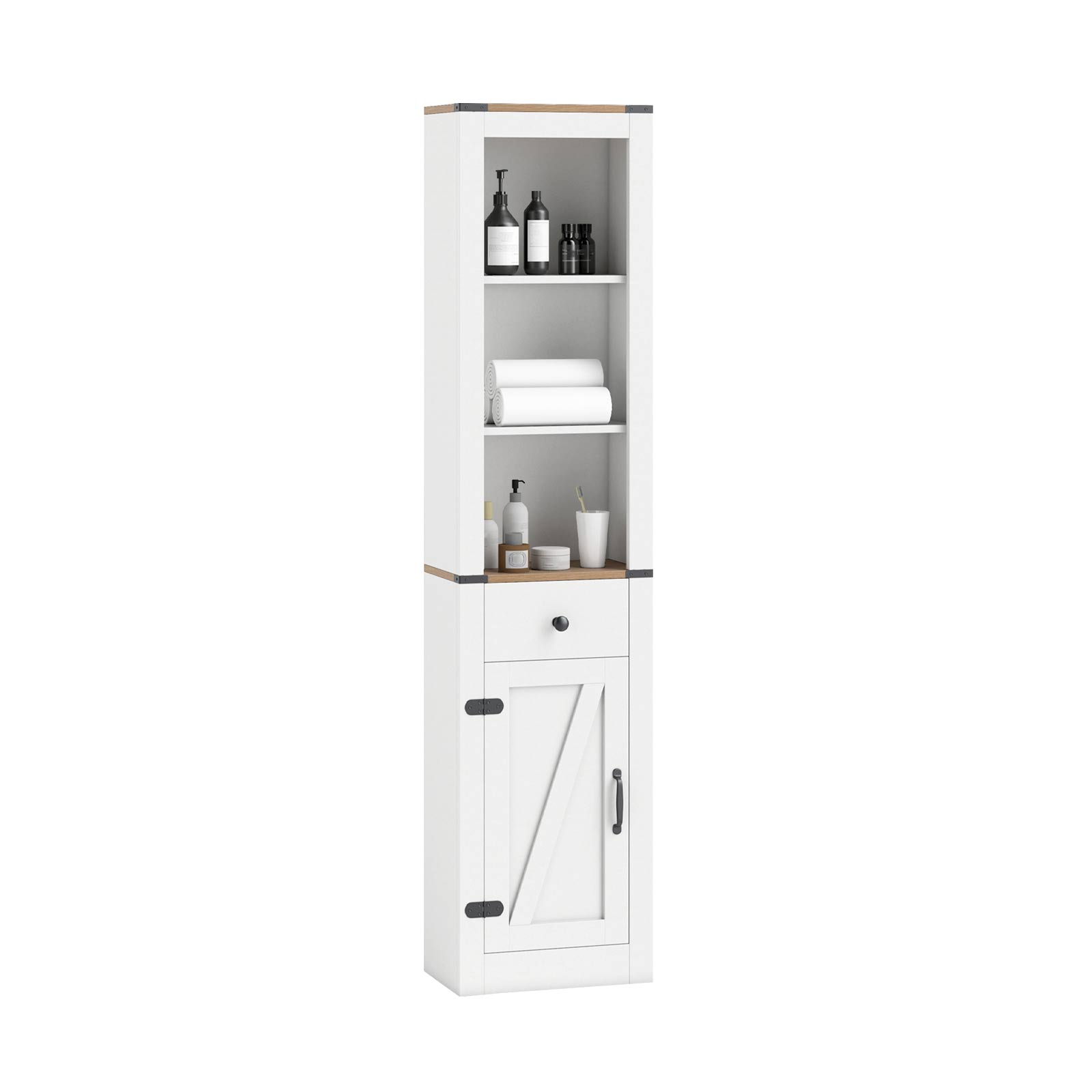 68 inch Tall Bathroom Cabinet with Barn Door Narrow Slim Storage Organizer Unit with Drawer, White Floor Cabinets White at Gallery Canada