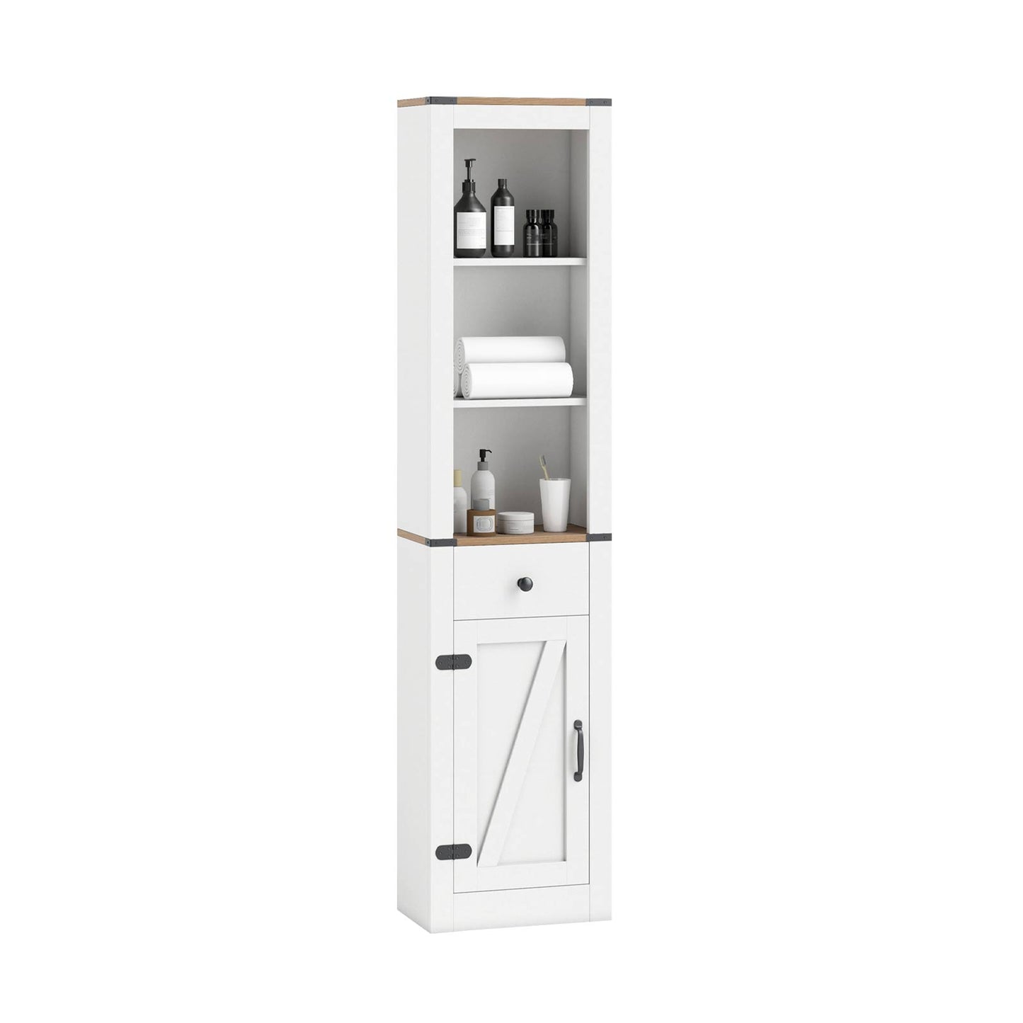 68 inch Tall Bathroom Cabinet with Barn Door Narrow Slim Storage Organizer Unit with Drawer, White Floor Cabinets White at Gallery Canada