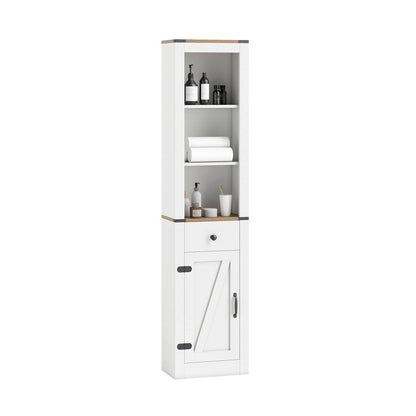 68 inch Tall Bathroom Cabinet with Barn Door Narrow Slim Storage Organizer Unit with Drawer, White Floor Cabinets White at Gallery Canada