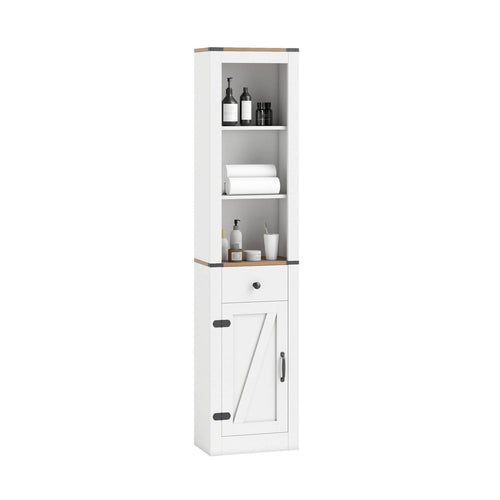 68 inch Tall Bathroom Cabinet with Barn Door Narrow Slim Storage Organizer Unit with Drawer, White