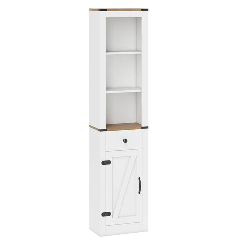 68 Inch Tall Bathroom Cabinet, Barn Door, Narrow Slim Storage, Drawer, White