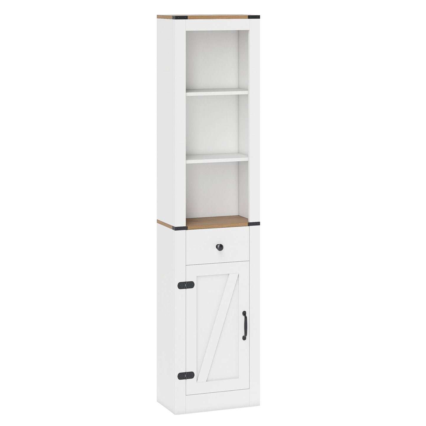 68 Inch Tall Bathroom Cabinet, Barn Door, Narrow Slim Storage, Drawer, White Floor Cabinets White at Gallery Canada