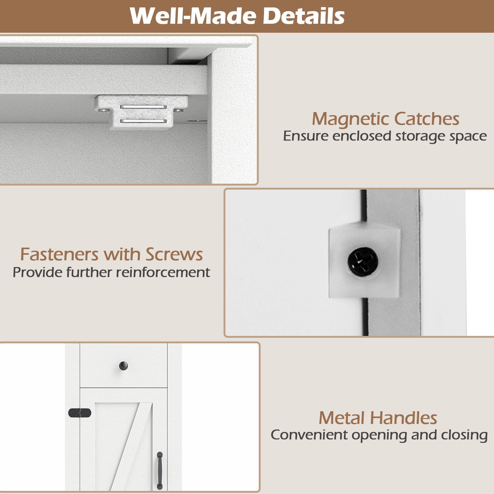 68 inch Tall Bathroom Cabinet with Barn Door Narrow Slim Storage Organizer Unit with Drawer, White Floor Cabinets at Gallery Canada