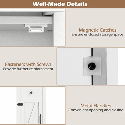 68 inch Tall Bathroom Cabinet with Barn Door Narrow Slim Storage Organizer Unit with Drawer, White Floor Cabinets at Gallery Canada