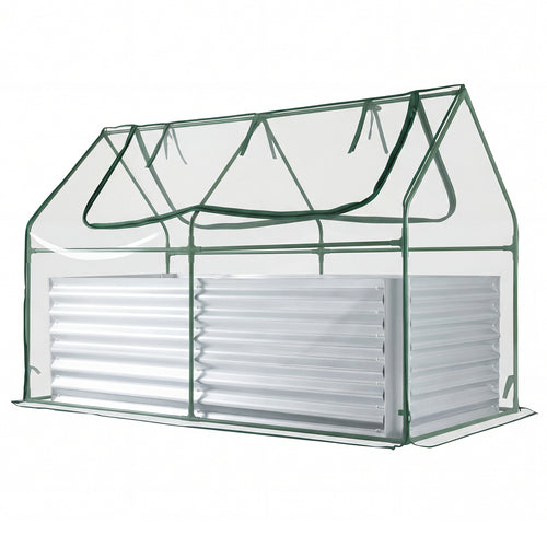 68 x 33 x 21 Inch Galvanized Raised Garden Bed With Cover, Silver