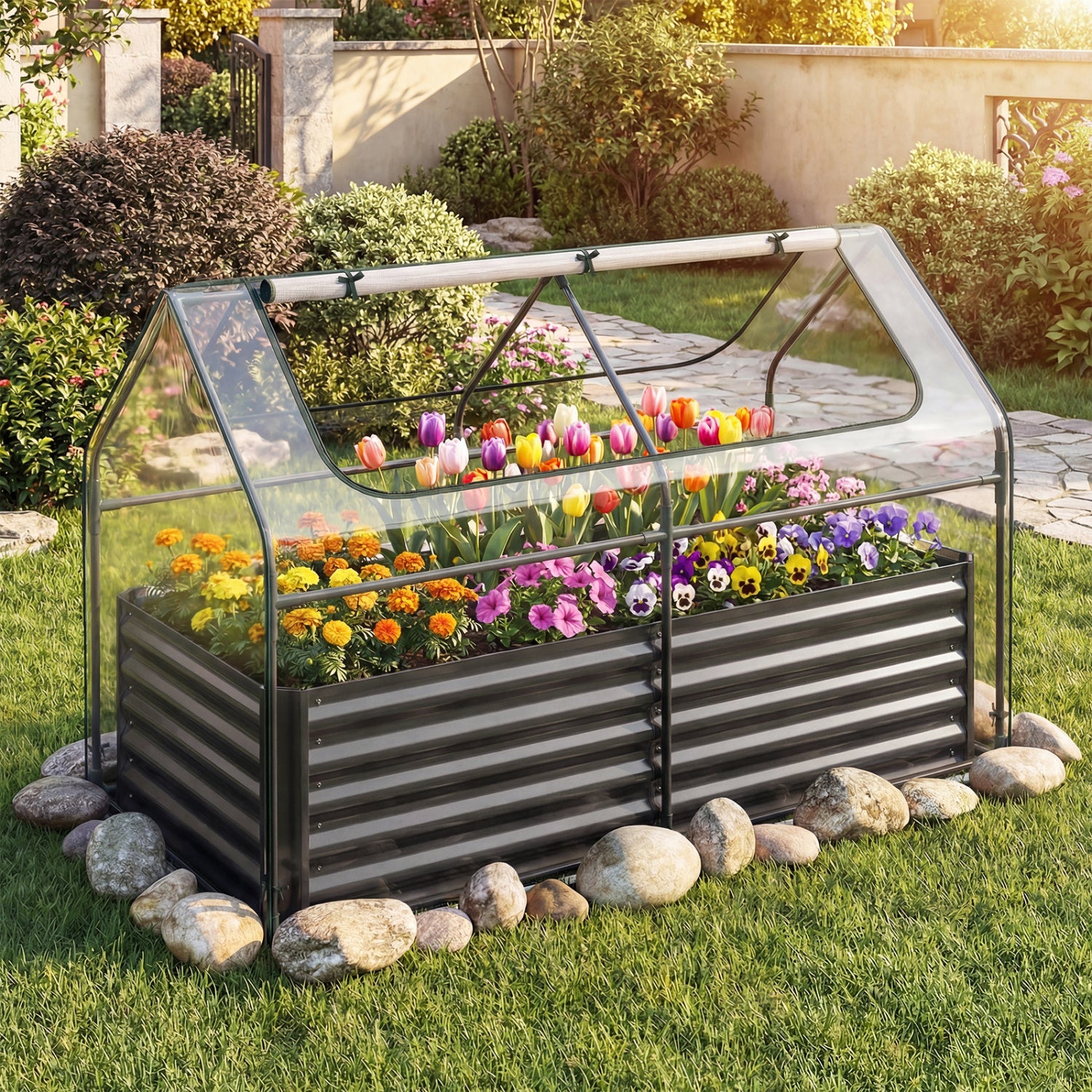 68 x 33 x 21 Inch Galvanized Raised Garden Bed With Cover, Black Raised Garden Beds at Gallery Canada