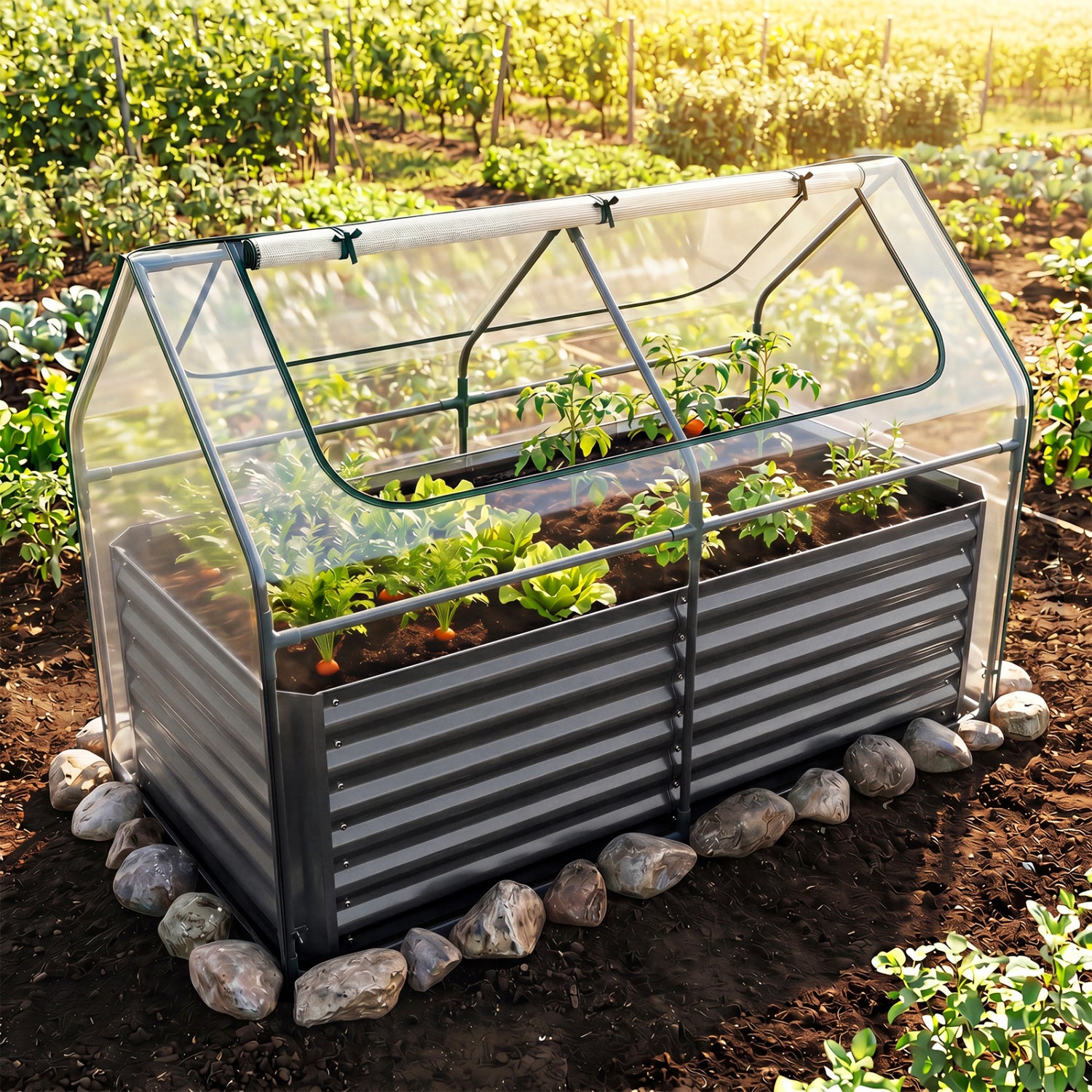 68 x 33 x 21 Inch Galvanized Raised Garden Bed With Cover, Black Raised Garden Beds at Gallery Canada