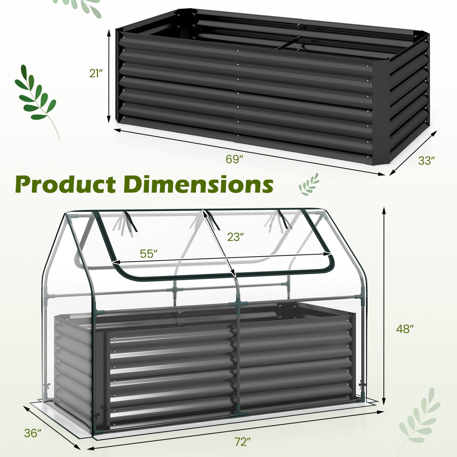 68 x 33 x 21 Inch Galvanized Raised Garden Bed With Cover, Black Raised Garden Beds at Gallery Canada