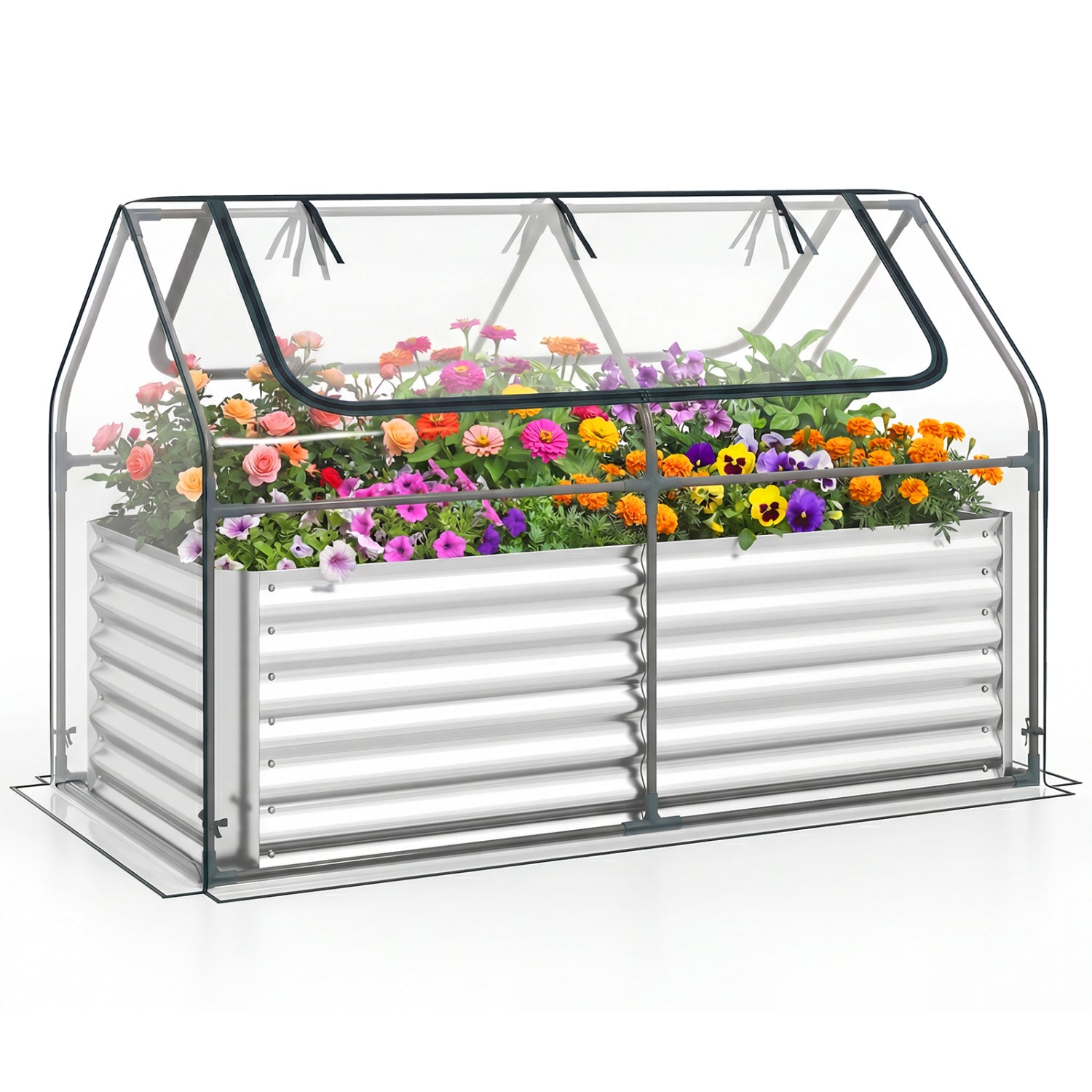 68 x 33 x 21 Inch Galvanized Raised Garden Bed With Cover, Silver Raised Garden Beds Silver at Gallery Canada