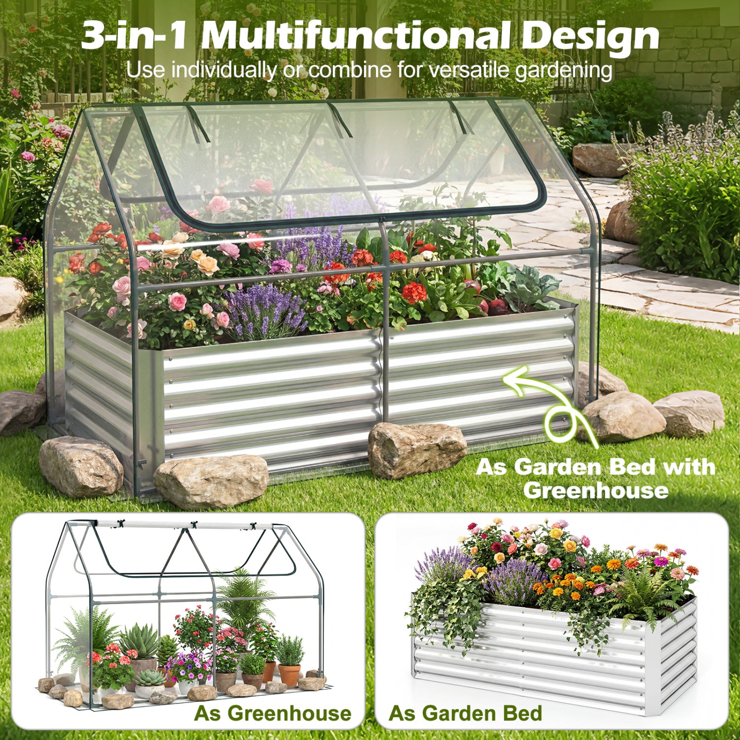 68 x 33 x 21 Inch Galvanized Raised Garden Bed With Cover, Silver Raised Garden Beds at Gallery Canada