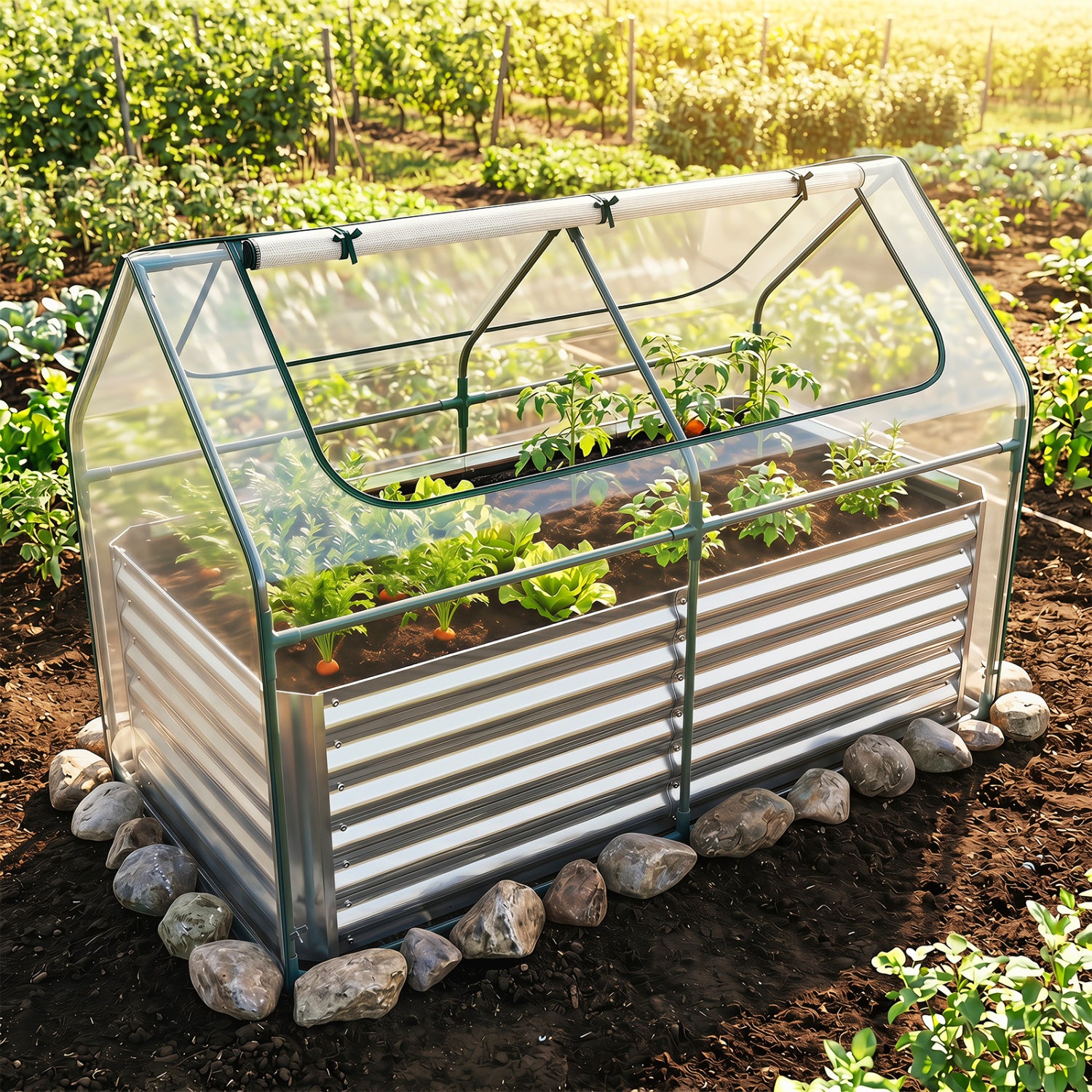 68 x 33 x 21 Inch Galvanized Raised Garden Bed With Cover, Silver Raised Garden Beds at Gallery Canada