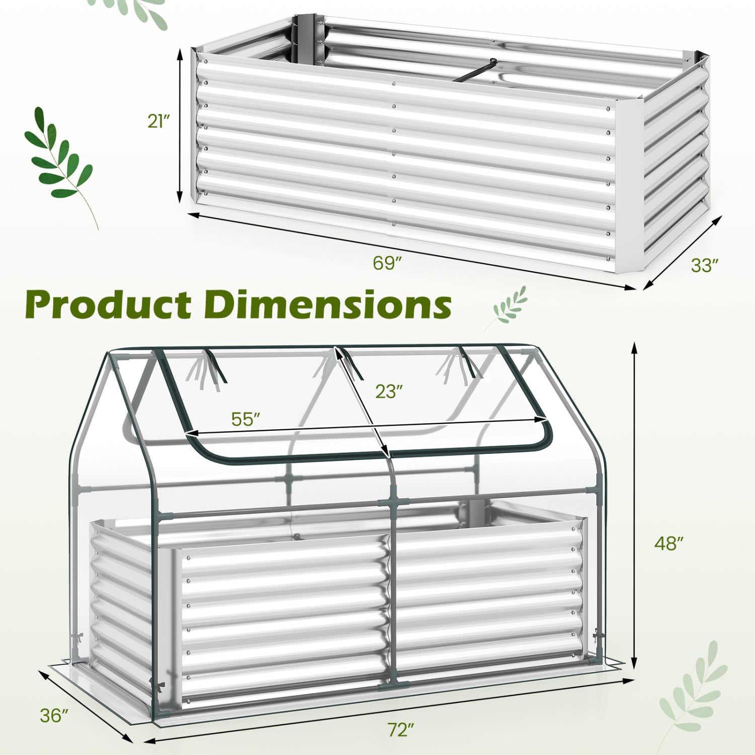 68 x 33 x 21 Inch Galvanized Raised Garden Bed With Cover, Silver Raised Garden Beds at Gallery Canada
