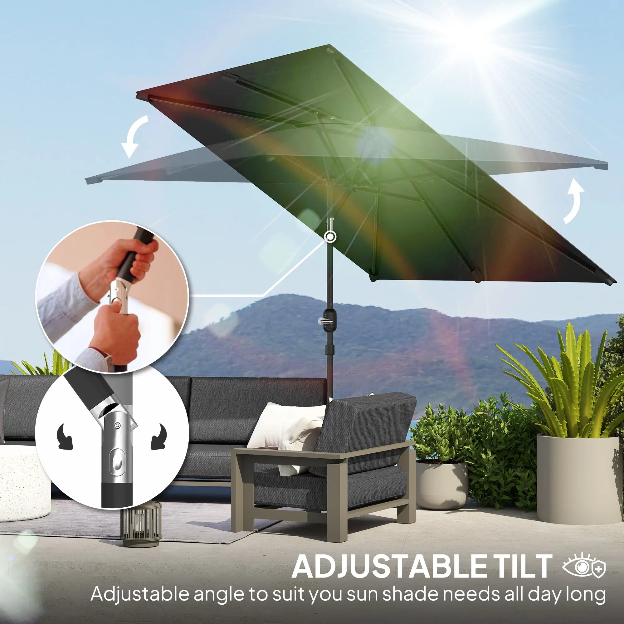 6.6x9.6ft Rectangle Aluminum Patio Umbrella, Outdoor Sunshade Canopy, Dark Grey Sun Umbrellas at Gallery Canada
