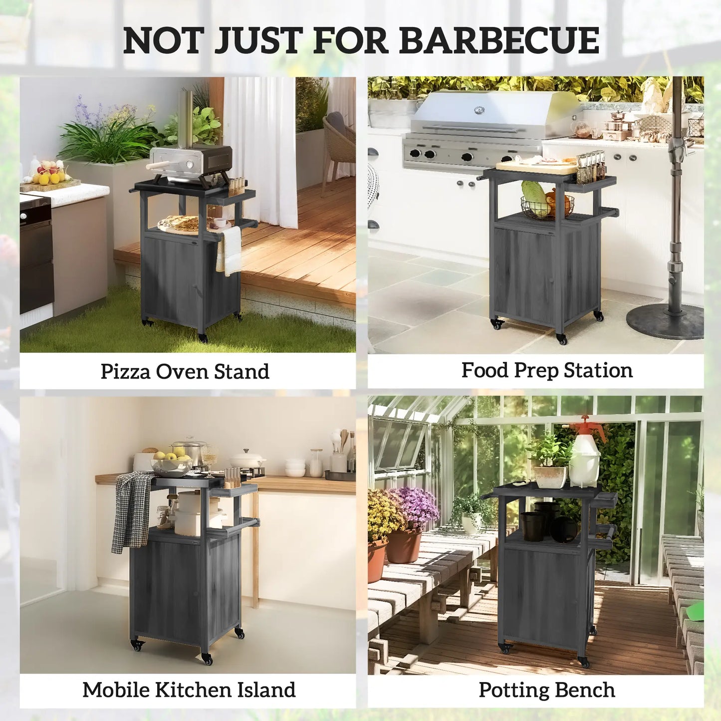 Grill Table With Stainless Steel Top, Pizza Oven Table, Storage Cabinet, Dark Grey Outdoor Grill Carts at Gallery Canada