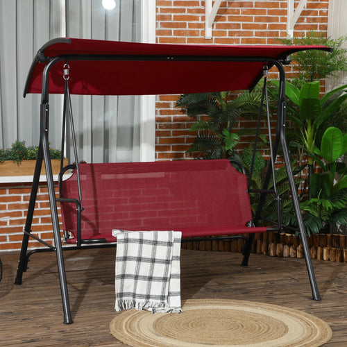 3-Seater Outdoor Swing with Adjustable Canopy, Wine Red