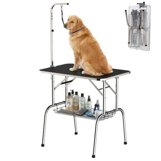 36-Inch Dog Grooming Table, Stainless Steel, Adjustable Arm, Basket Dog Grooming Tables Black, Silver at Gallery Canada
