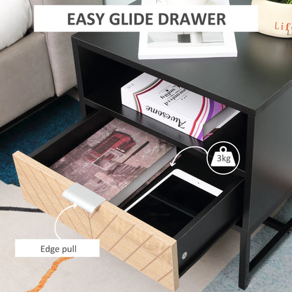 Modern Bedside Table with Drawer, Storage Shelf, Oak, Black Bedside Tables at Gallery Canada