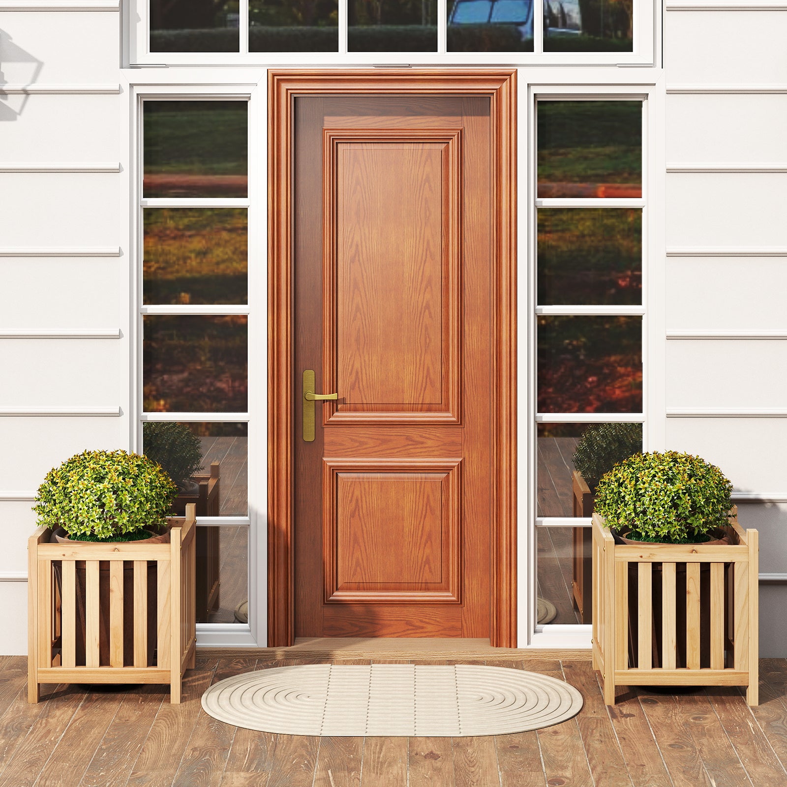 Patio Wooden Bench with Planter 2 Person Patio Bench, Natural Outdoor Benches at Gallery Canada