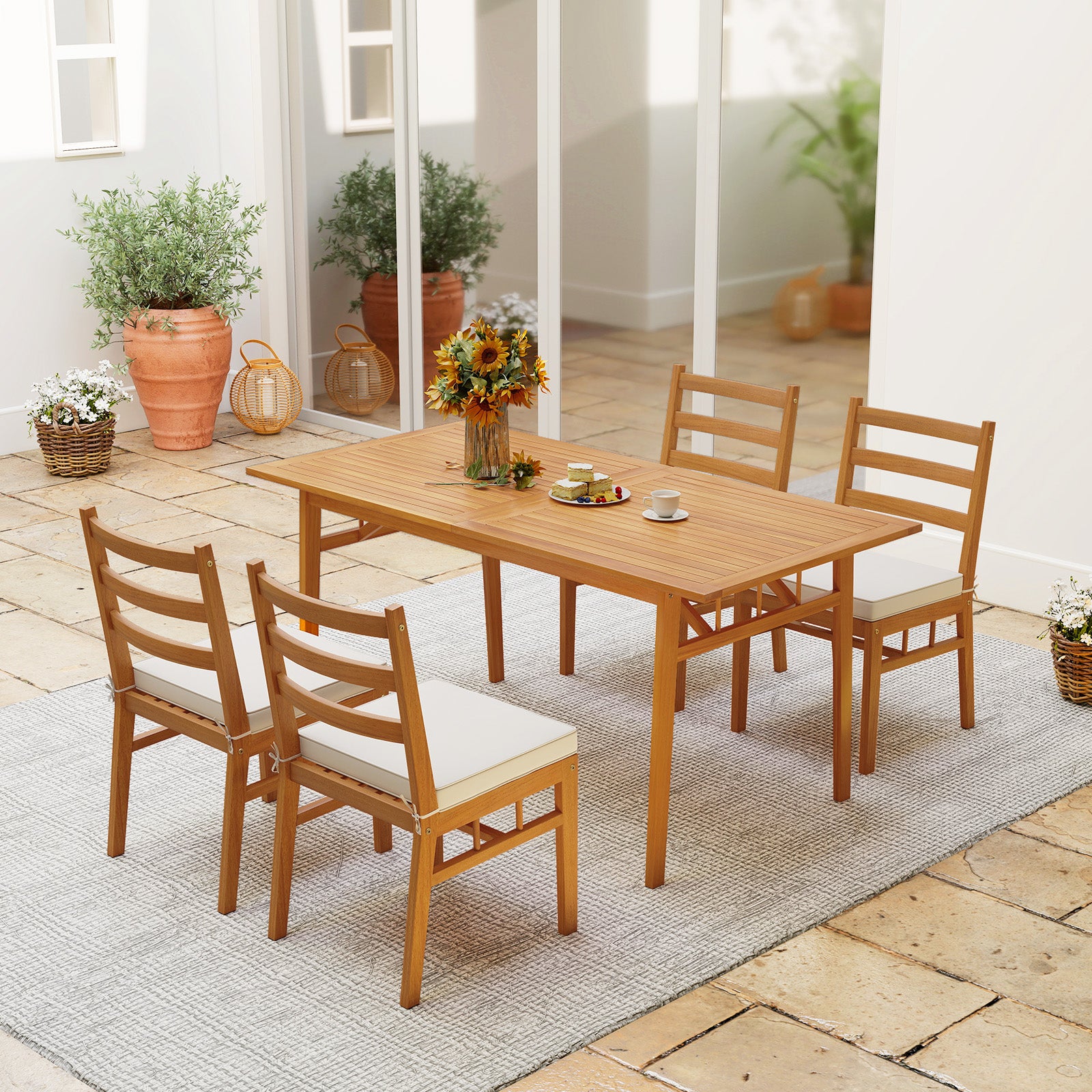 Outdoor Wooden Dining Chair Set of 4 with Padded Seat Cushions, White Patio Dining Chairs at Gallery Canada