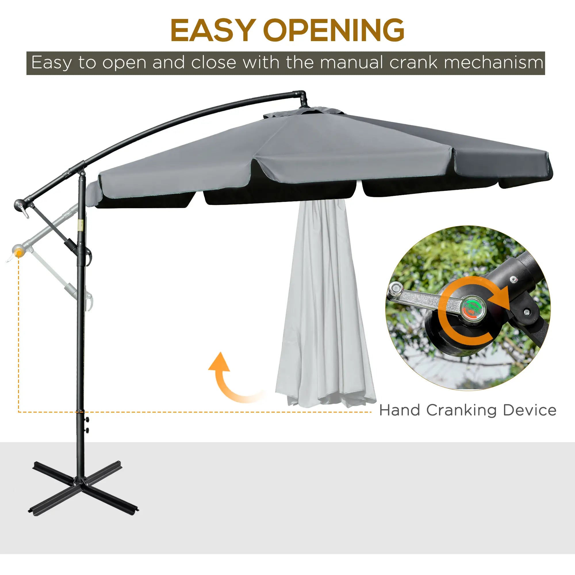 11FT Offset Hanging Patio Umbrella, Easy Tilt, Cross Base, 8 Ribs, Dark Grey Cantilever Umbrellas at Gallery Canada