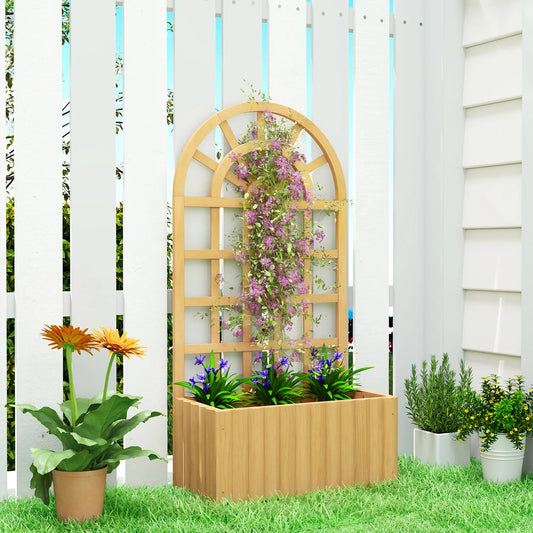 Wooden Raised Garden Bed With Lattice Trellis, Outdoor Elevated Planter Box Wooden Planter Boxes Natural at Gallery Canada