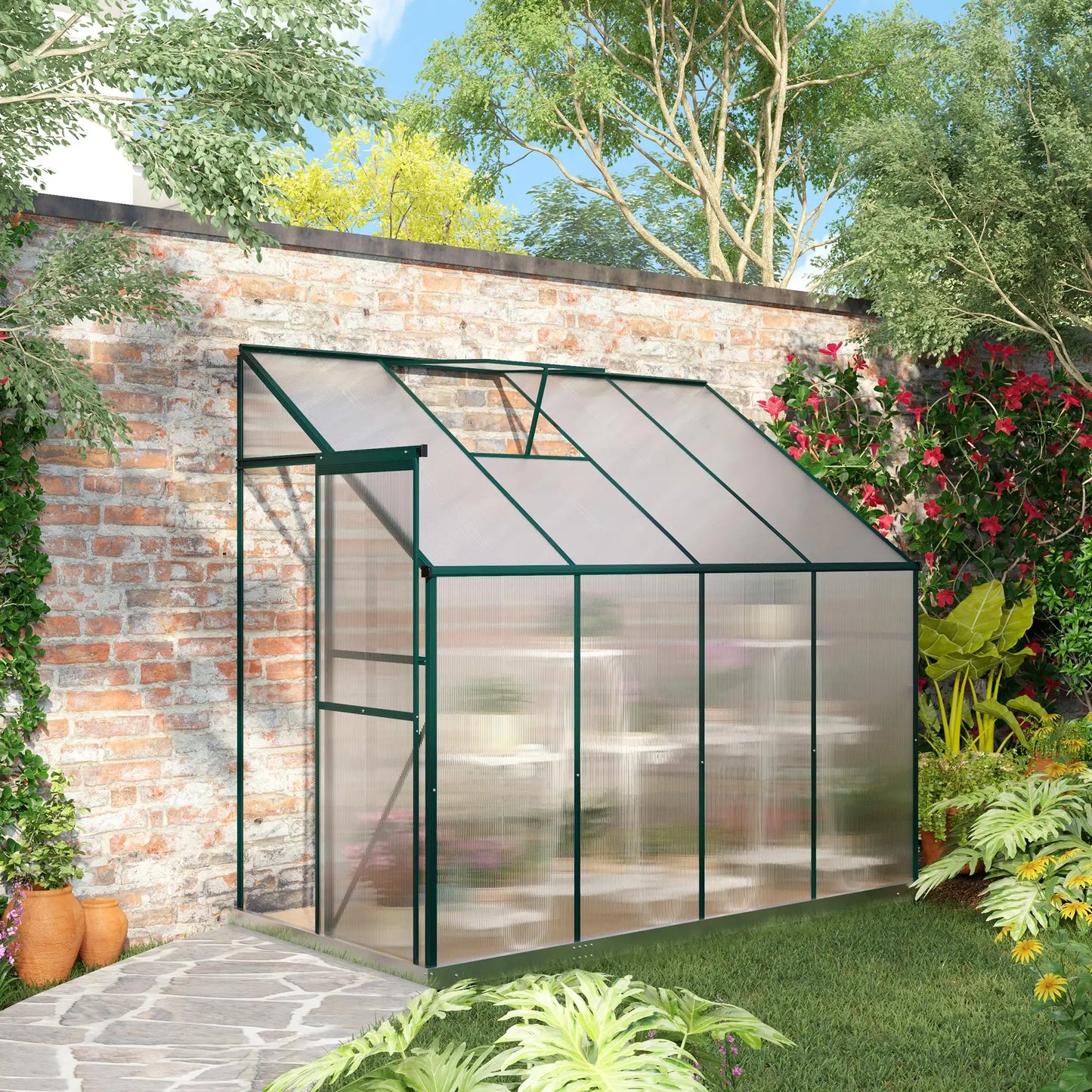 Walk-In Garden Greenhouse, Aluminum Polycarbonate, Roof Vent, 8' x 4' x 7', Silver Walk In Greenhouses at Gallery Canada