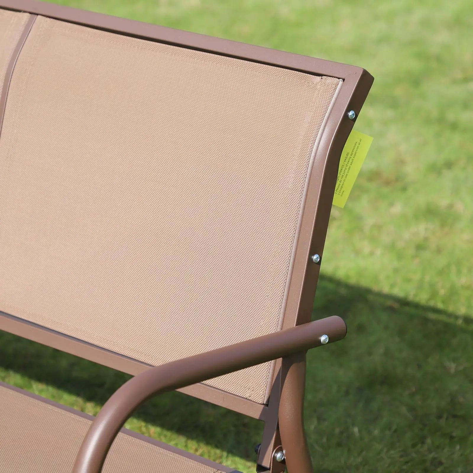 Steel Sling Fabric Gliding Bench, Outdoor Garden Swing Chair, Coffee Brown, Brown Outdoor Gliders at Gallery Canada