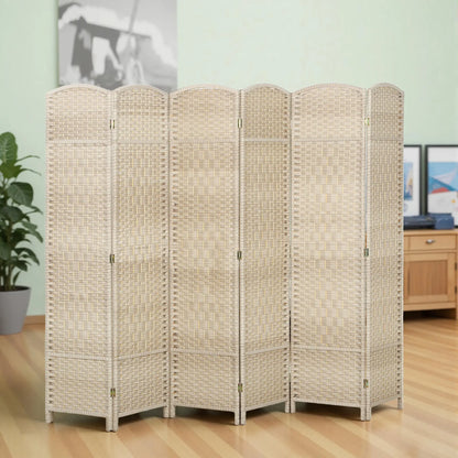 6 Ft Tall Folding Room Divider, 6 Panel Portable Privacy Screen, Light Oak