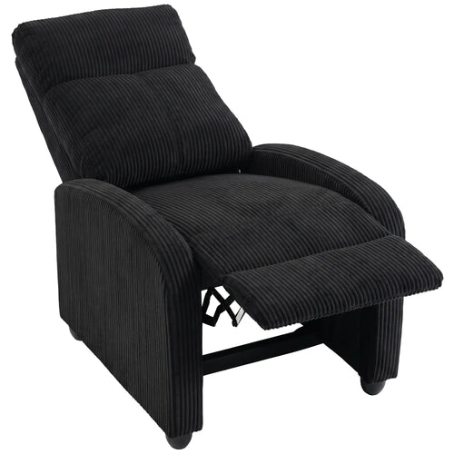 Corduroy Push Back Recliner Chair, Padded Seat, Black