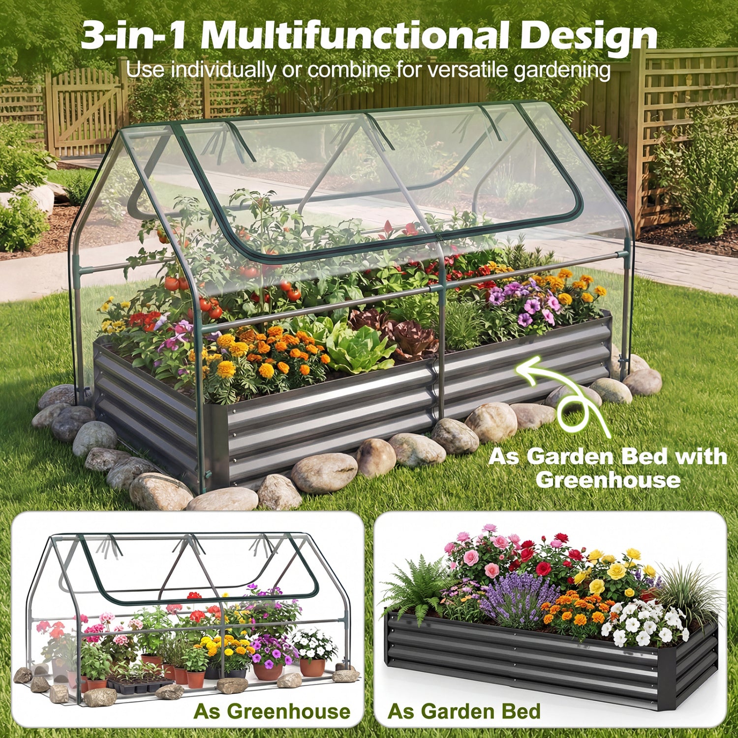 69 x 33 x 12 Inch Galvanized Raised Garden Bed, Black Raised Garden Beds at Gallery Canada