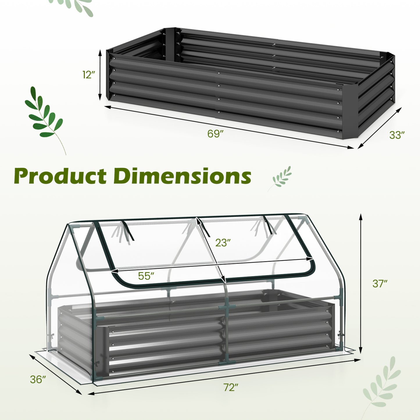 69 x 33 x 12 Inch Galvanized Raised Garden Bed, Black Raised Garden Beds at Gallery Canada