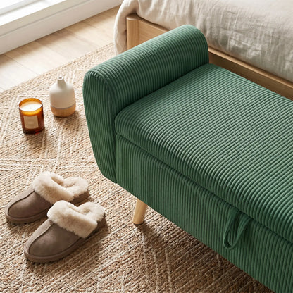 Ottomane de rangement, banc de lit en velours côtelé de 59", vert foncé