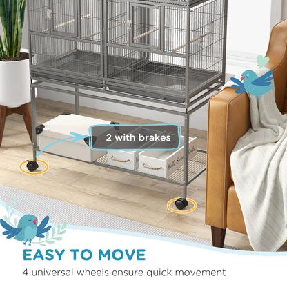 61"H Divided Breeder Bird Cage, Rolling Stand, Removable Tray, Dark Grey Bird Cages at Gallery Canada