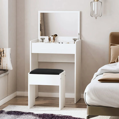 Modern Vanity Set, Makeup Table with Cushioned Stool, Flip Top Mirror, White Dressing & Vanity Tables at Gallery Canada