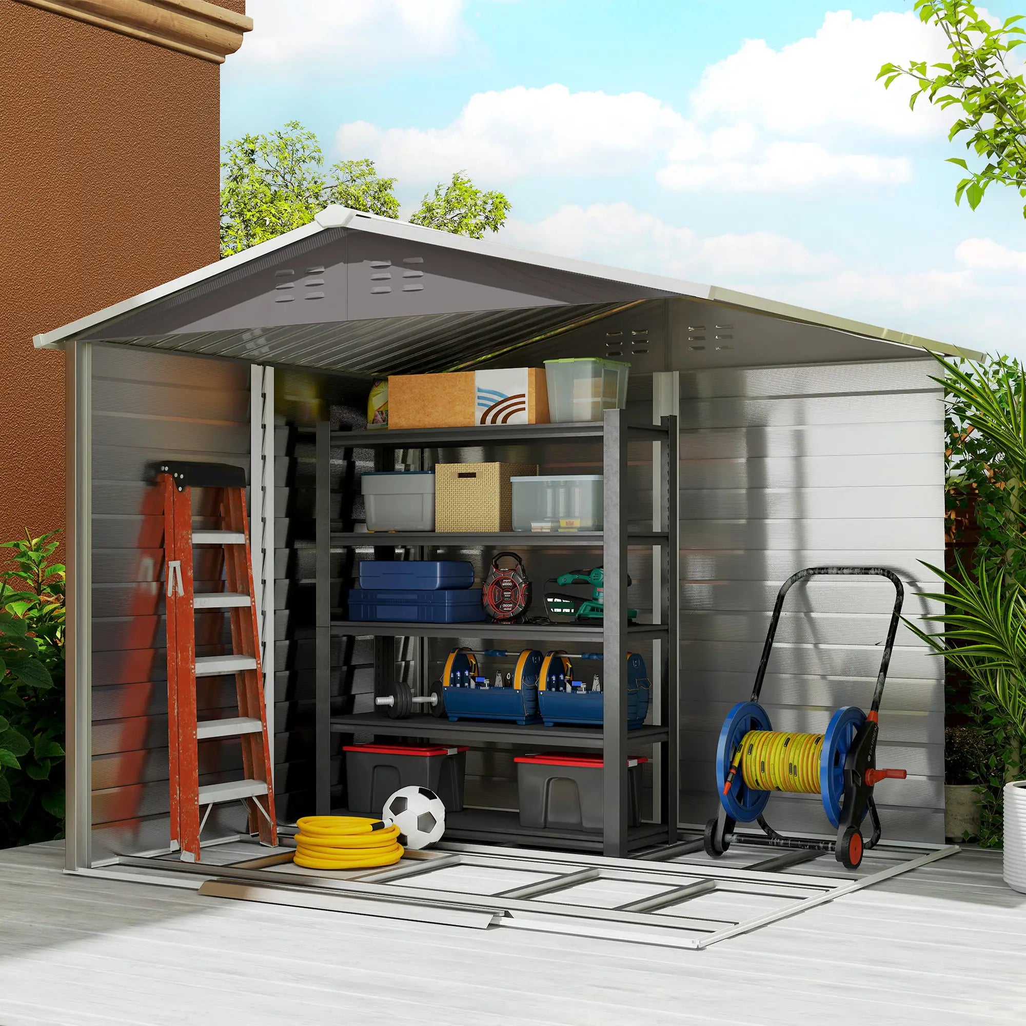 8' x 7' Outdoor Storage Shed, Galvanized Metal, Lockable Doors, Light Grey Sheds at Gallery Canada