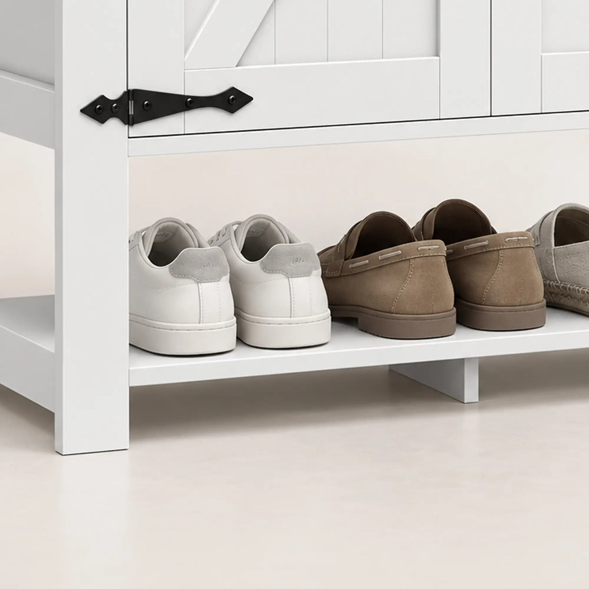 5 Tier Shoe Cabinet, Rustic White, Open Cubby Storage, Rustic White