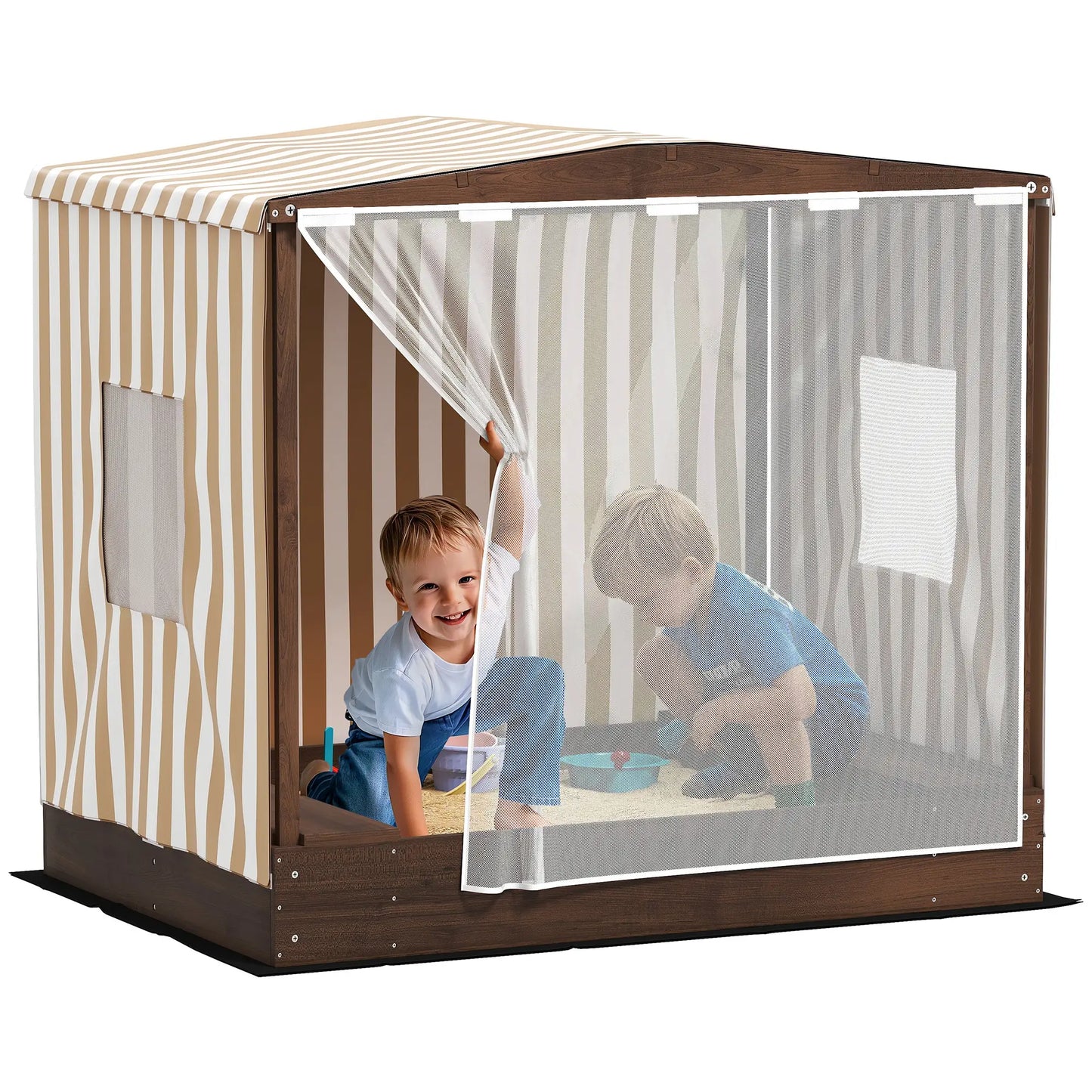 Kids Sandbox with Canopy, Bench Seats, 56" x 40" x 52", Brown Sandboxes & Accessories at Gallery Canada