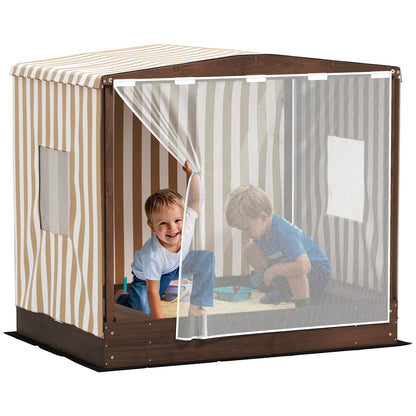 Kids Sandbox with Canopy, Bench Seats, 56" x 40" x 52", Brown Sandboxes & Accessories at Gallery Canada