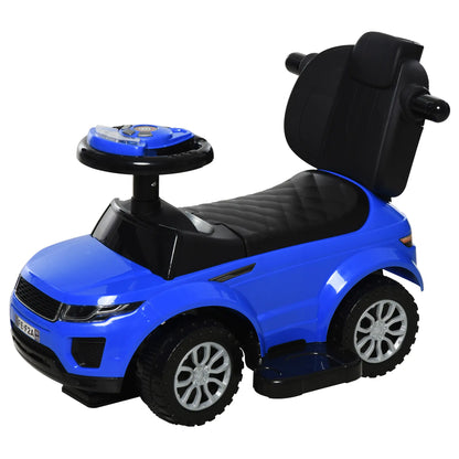 2 in 1 Kid Ride on Push Car Stroller, Sliding Ride on Car with Horn, Music, Light, Secure Bar, Blue Push Cars for Toddlers at Gallery Canada