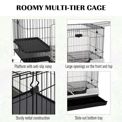 28"H 2-Level Rabbit Hutch, Lockable Wheels, Slide-Out Tray, Black Rabbit Hutch at Gallery Canada