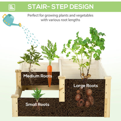 3 Tier Raised Garden Bed, Wooden Planter Box, 42.5"x34.6"x14.2", Natural Wooden Planter Boxes at Gallery Canada