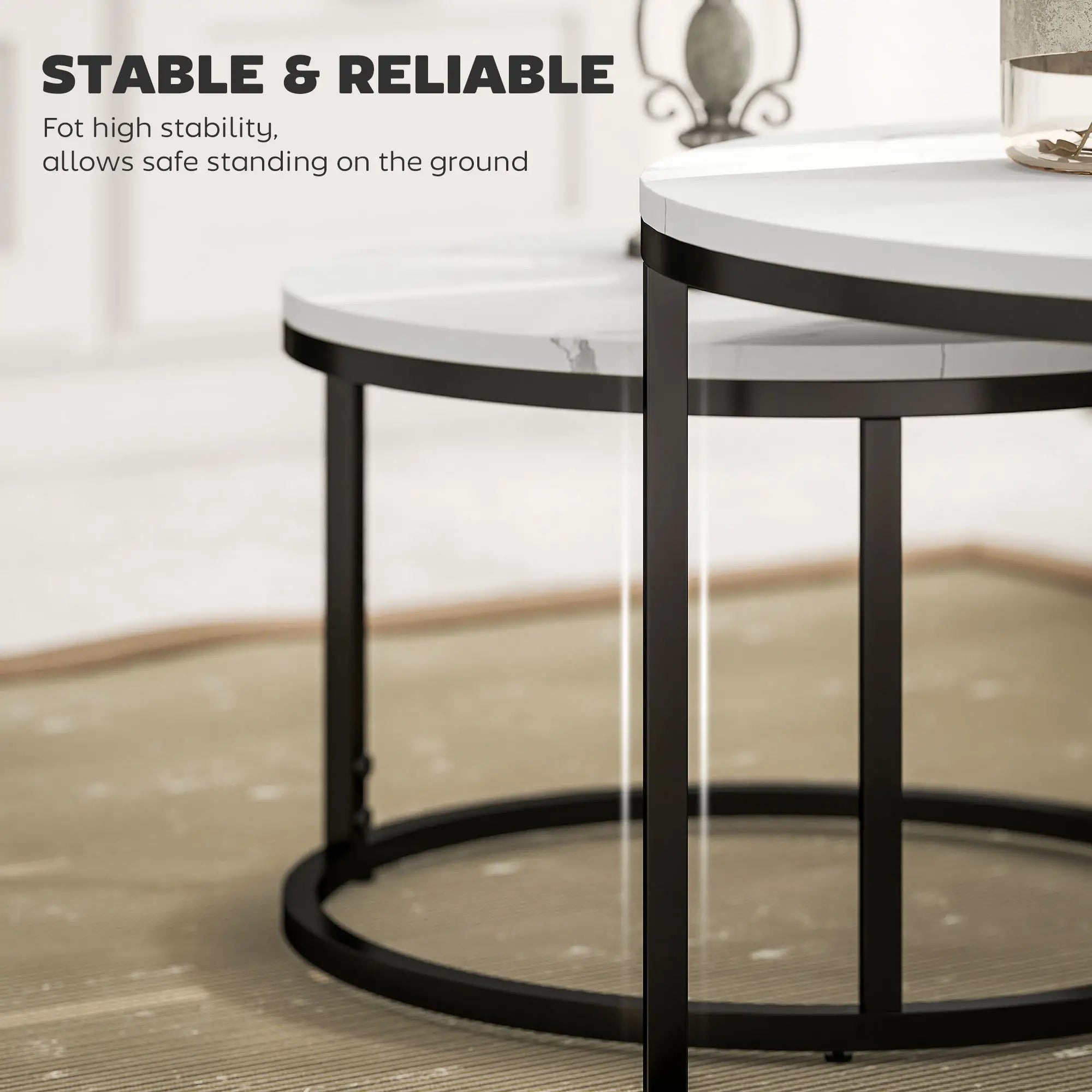 Modern Coffee Table Set of 2, Nesting Side Tables, Metal Base, Faux Marbled, White Coffee Tables at Gallery Canada