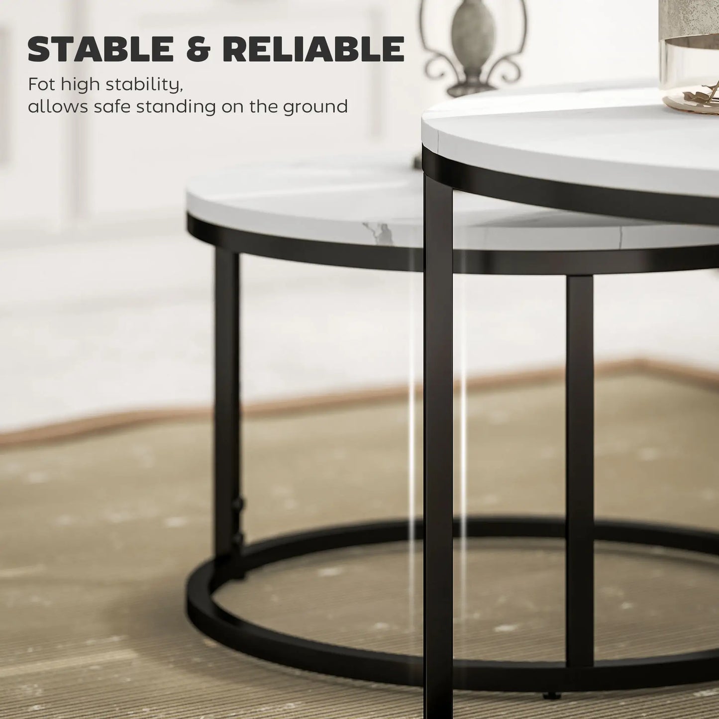 Modern Coffee Table Set of 2, Nesting Side Tables, Metal Base, Faux Marbled, White Coffee Tables at Gallery Canada