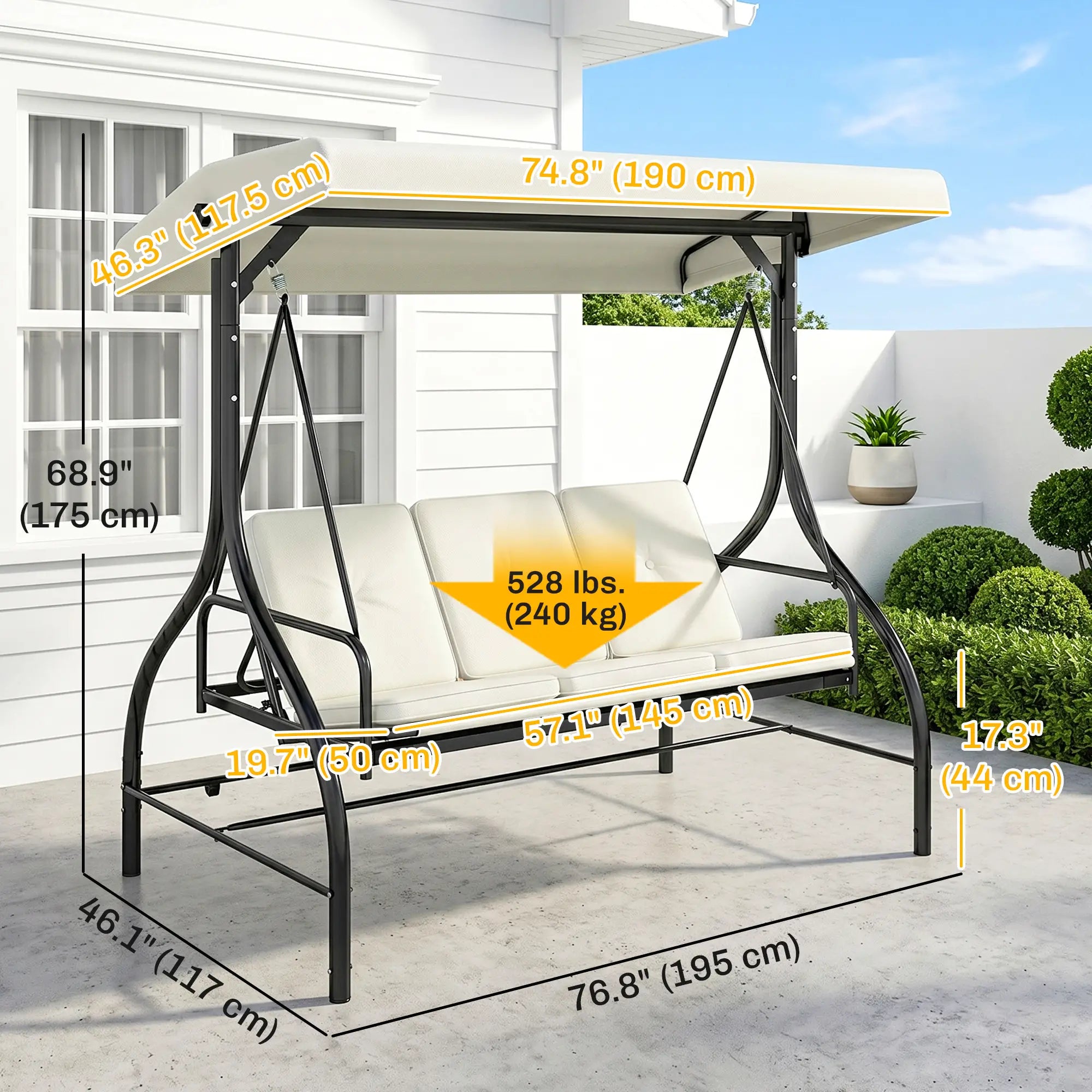 Convertible Patio Swing Bed with Canopy, 3 Seater, White Porch Swings with Canopy at Gallery Canada