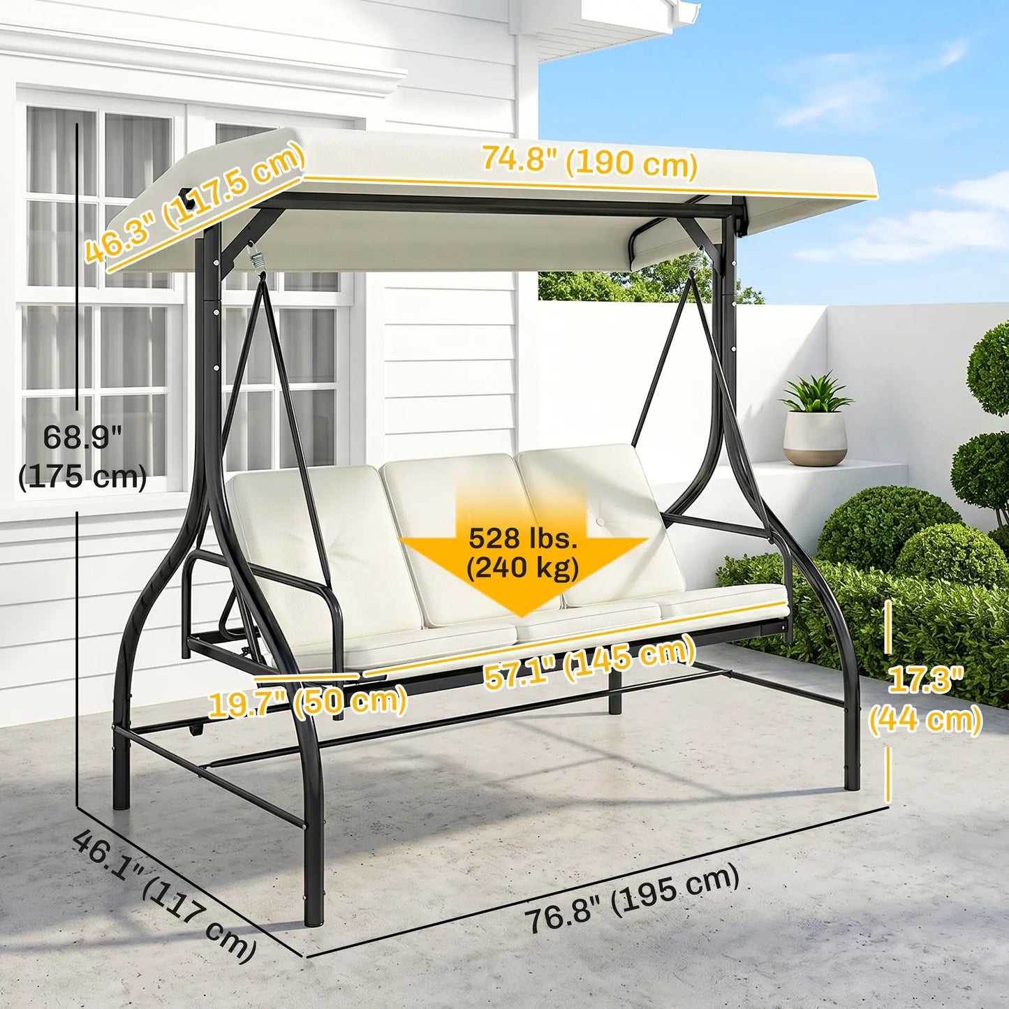 Convertible Patio Swing Bed with Canopy, 3 Seater, White Porch Swings with Canopy at Gallery Canada